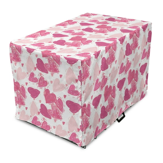 Vintage Valentine Dog Crate Cover, Hand Drawn Irregular Hearts in Pink Color Palette, Easy to Use Pet Kennel Cover Small Dogs Puppies Kittens, 7 Sizes, Pink and Rose, by Ambesonne