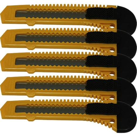 Retractable Utility Knife - 5 Pack 6 Inch Manual-Lock Snap off Blade, Large Size Plastic Body 8 Points Snap Blade -Heavy Duty Stainless Steel Blade - By MotoProducts