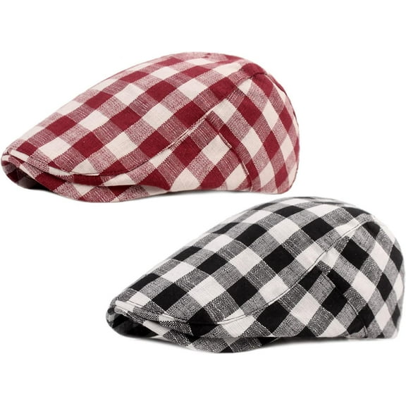 YooGuoGuo 2 Pack Men's Plaid Cotton Flat Newsboy Ivy Golf Cap Hat