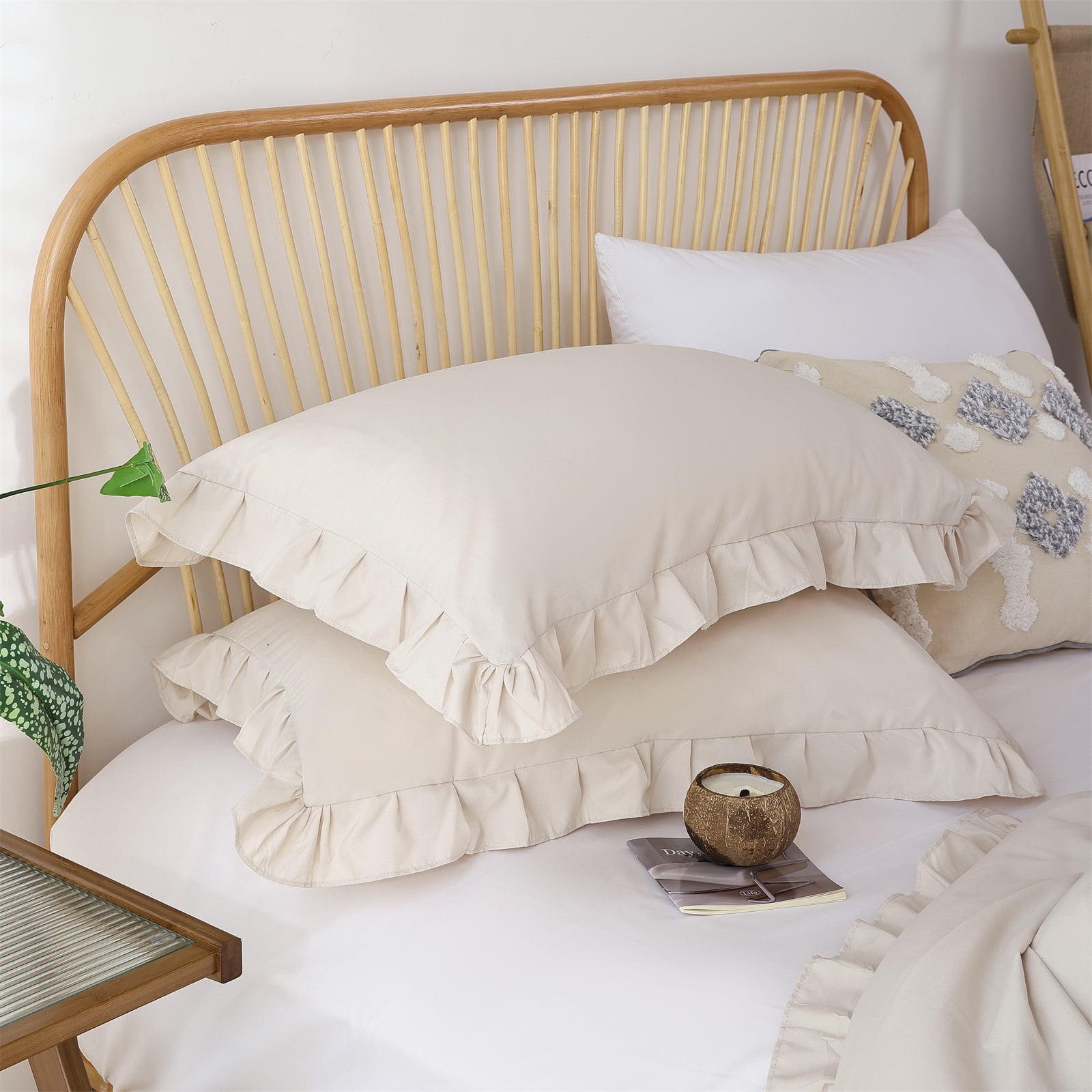 SPRINDAY Full Size Comforter Set For Adult, 3 Piece Ruffle Beige Comforter Sets All Season
