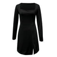 thumbnail image 5 of Dpytoraw Women's Square Neck Bustier Long Sleeve Slit Flare Mini Dress Women’s Work Office Appropriate Dresses, 5 of 5