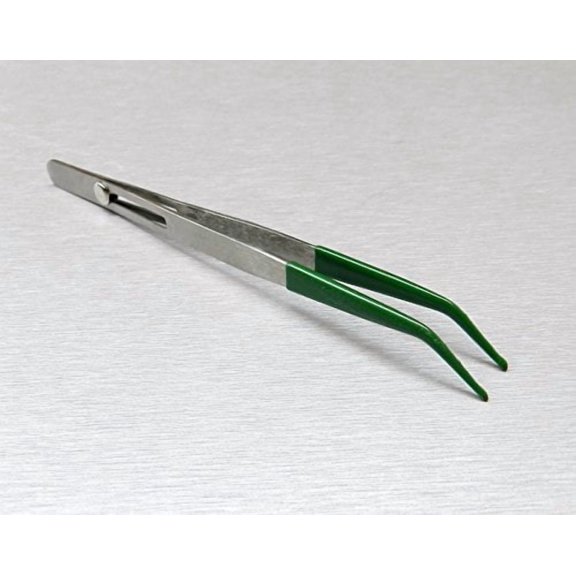 Rubber Tipped Tweezer Bent Tip Slide Locking Button Lock 6" Non Marring PVC Tips By JTS