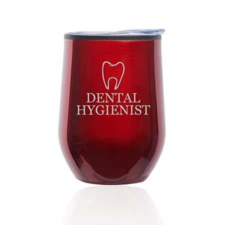 

Stemless Wine Tumbler Coffee Travel Mug Glass with Lid Dental Hygienist (Red)
