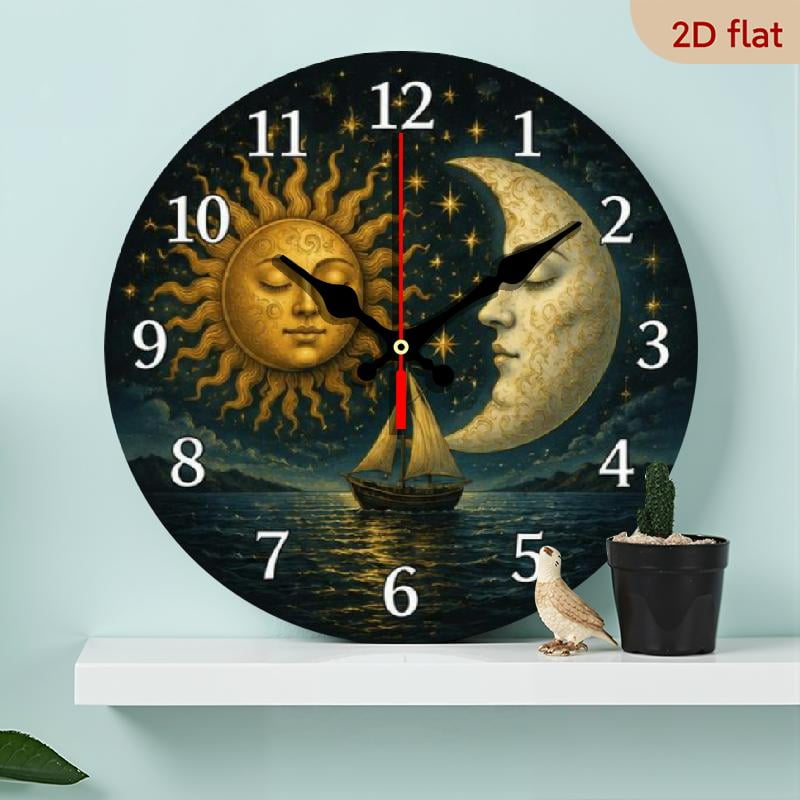 10 Inch Wooden Silent Wall Clock with Starry Sunburst Design, Battery Operated Quiet Movement, Modern Home Accent for Bedroom, Living Room, Kitchen, Office, Ideal Holiday Gift (AA Battery Excl