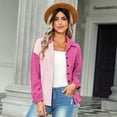thumbnail image 7 of SWQZVT Womens Top Casual Fashion Corduroy Button Down Shirts Long Sleeve Color Block Shacket Jacket Coat Pink Blouses, 7 of 7