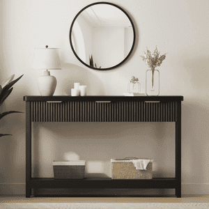 Aufeile 51" Console Table with Fluted Design and Drawers, Black