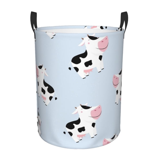 Balery Cute Farm Cow Cesta de ropa redonda con asas, impermeable, independiente, para ropa, juguetes, dormitorio y familia-Medium