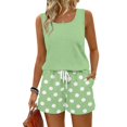 thumbnail image 6 of Two Piece Sets for Women Summer Lounge Womens Short Sets Beach Vacation Sleeveless Tank Top Square Neck Drawstring Polka Dots Matching Outfits Cyan XXL, 6 of 7