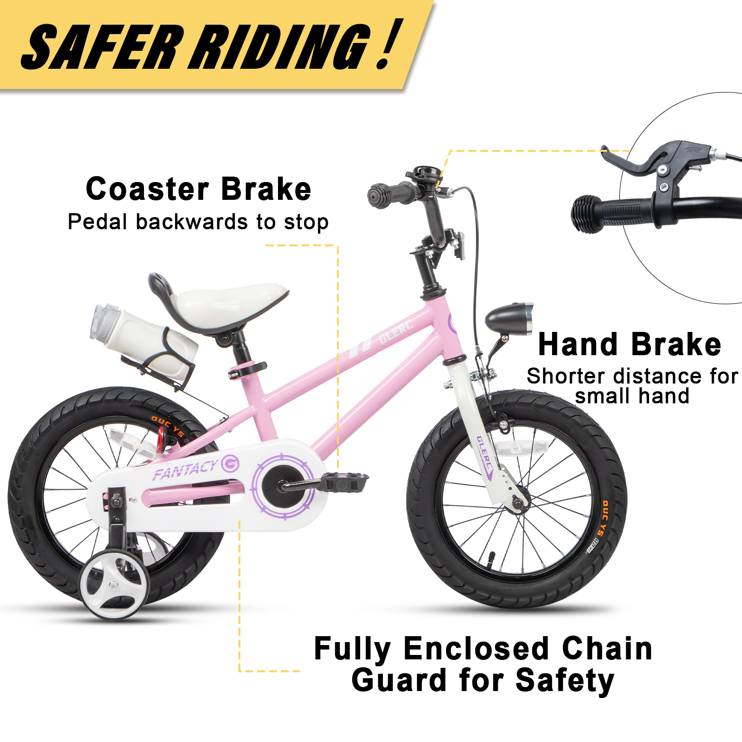 Glerc 14 Inch Kids Bike with Training Wheels and Light photo 6