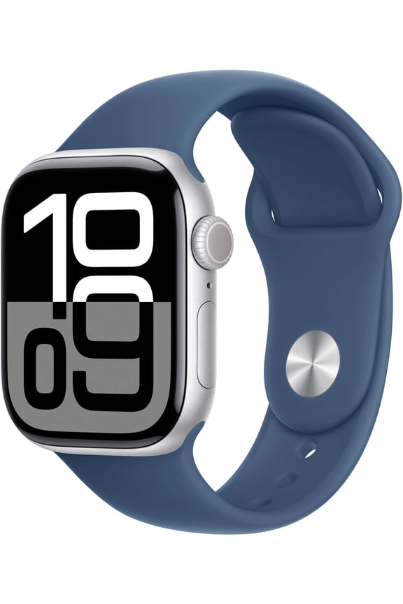 Pre-Owned Apple Watch Series 10 GPS + Cellular 42mm Silver Aluminum Case with Denim Sport Band - S/M