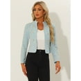 thumbnail image 4 of DARING DIVA Women's Elegant Stand Collar Business Plaid Tweed Blazer XL Light Blue, 4 of 6
