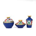 thumbnail image 3 of Handcrafted Blue Terracotta Pots for Home Decor - Set of 3 - Madhubani Hand Painting, 3 of 3