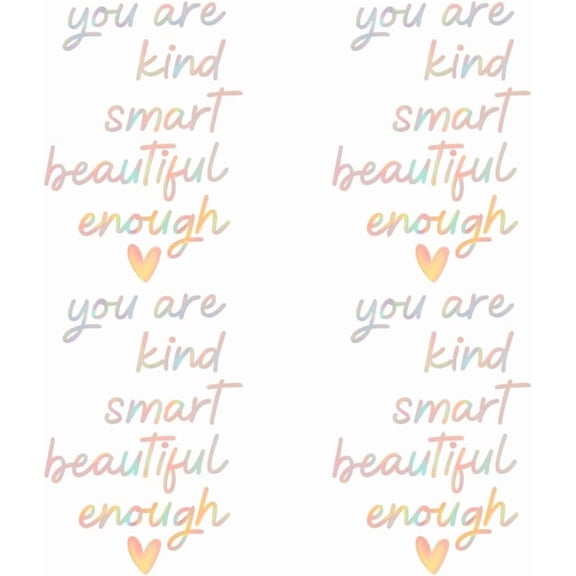 4 Sheets Rearview Mirror Decal Colorful Positive Bedroom Affirmation Sticker Word You are Kind Smart Beautiful Enough 90X65mm Waterproof Self Adhesive Vanity Mirror Stickers for DIY Making