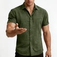 thumbnail image 7 of LEKWK Linen Tops for Men Collared Button Down Shirts Lightweight Short Sleeve Rolled Cuff Slim Fit Casual Tees Athletic Work Office Daily Outfits Green M, 7 of 7
