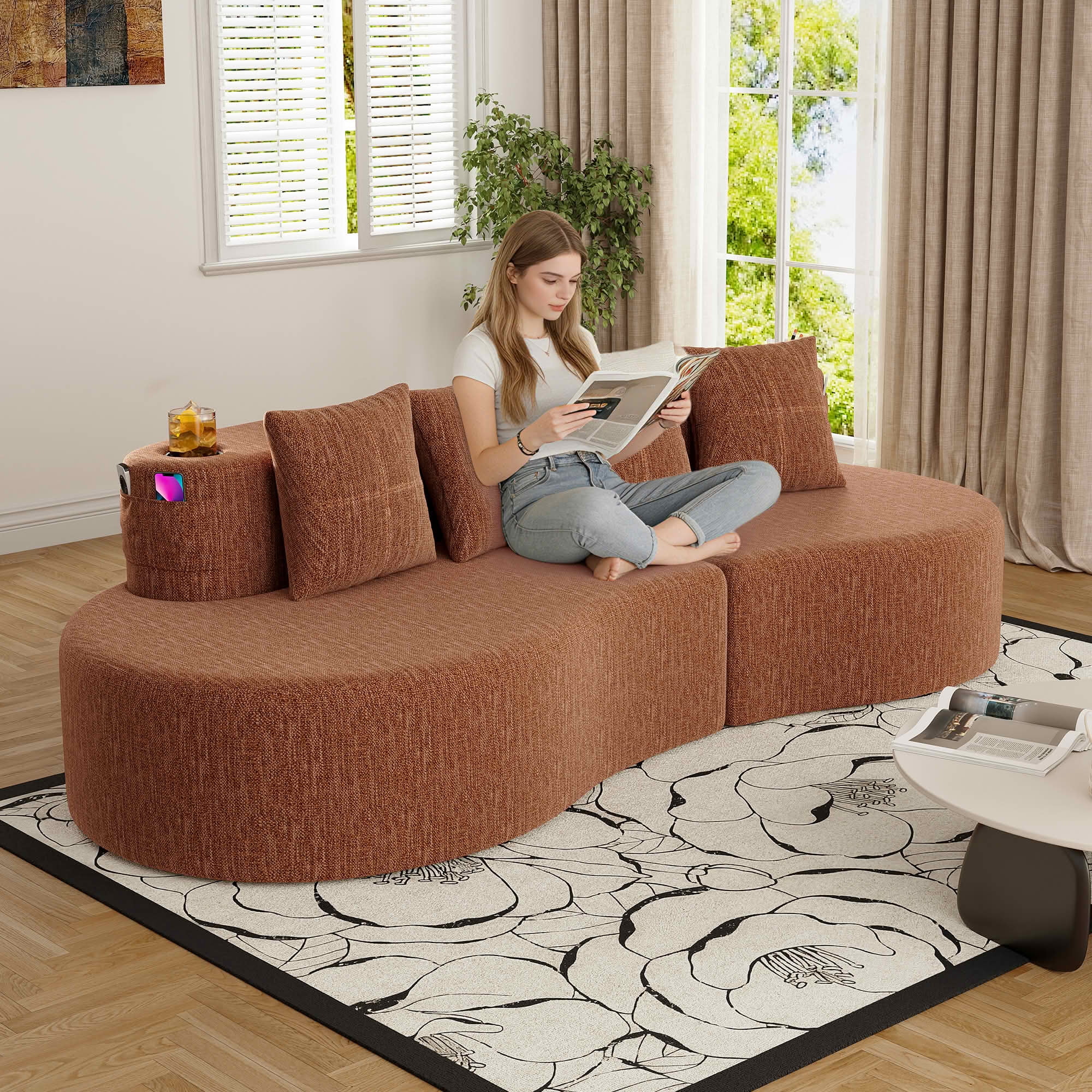 MAYEERTY Curved 3-Seat Modular Sectional Sofa, Minimalist Half Moon Chenille Couch for Living Room & Apartment