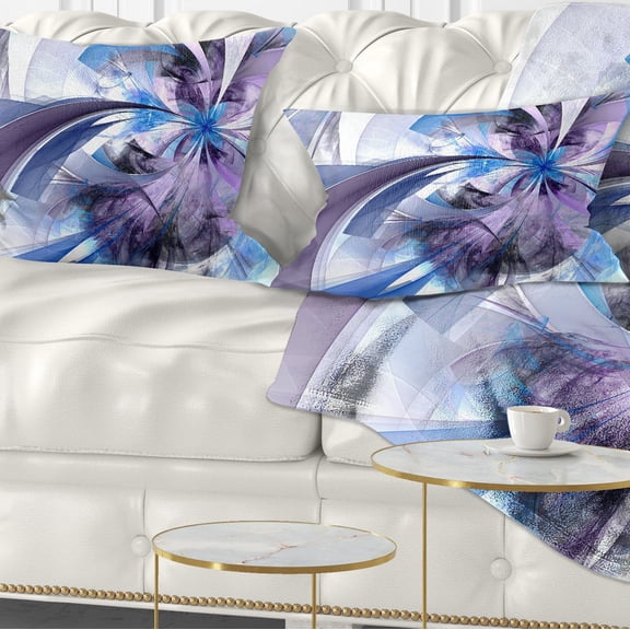 Designart Purple and Blue Symmetrical Fractal Flower - Floral Throw Pillow - 12x20