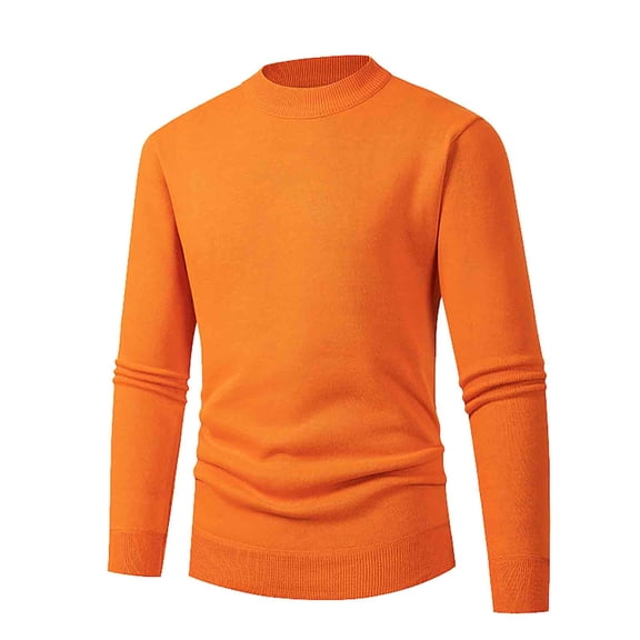 Men'S Pullover Fashionable Round Neck Solid Color Elastic Knit Sweater Top Loose Fit Long Sleeved Winter Warmth