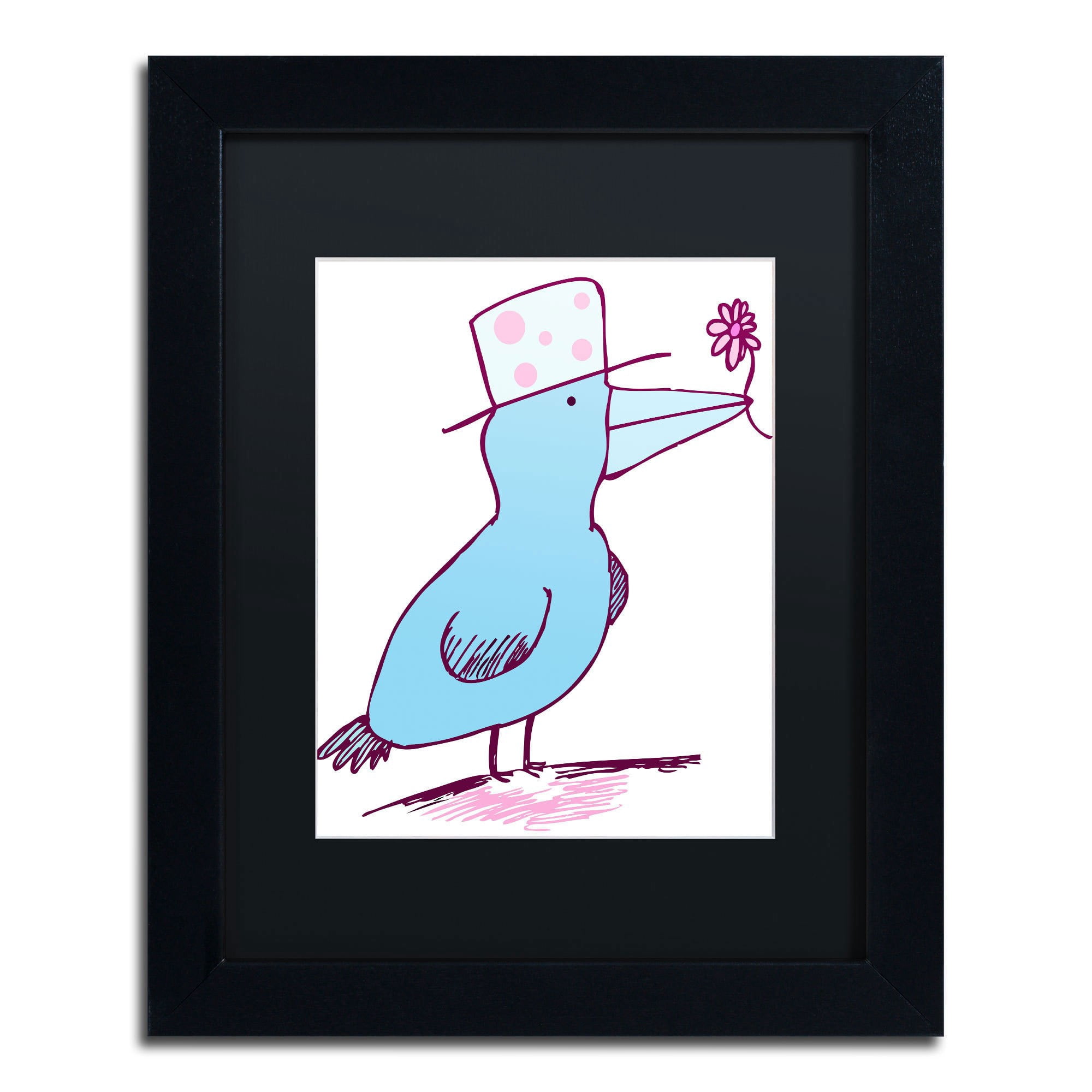 Trademark Fine Art "Flower Bird" Canvas Art by Carla Martell, Black Matte, Black Frame