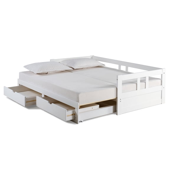Alaterre Furniture Melody Twin to King Daybed with Pop Up Trundle Bed for Guest Rooms (White)