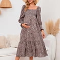 thumbnail image 2 of Odeerbi Maternity Women's Pregnant Long Dress 2025 Casual Erogenous Trendy Small Floral Printing Chiffon Dress Square Collar Long Sleeve Dress Yellow, 2 of 6