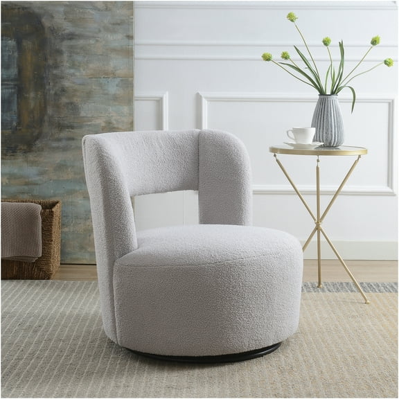 JERFIT Modern Swivel Accent Chair with Plush Sherpa Upholstery, 360-Degree Rotating Barrel Chair for Living Room, Bedroom, Office in Gray