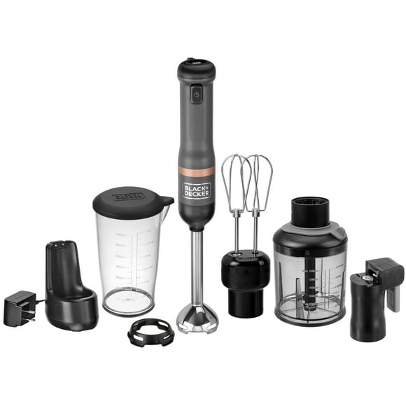 BLACK+DECKER Kitchen Wand Batidora de inmersión inalámbrica, juego de herramientas múltiples 4 en 1, batidora de mano con base de carga, gris (BCKM1014K01)