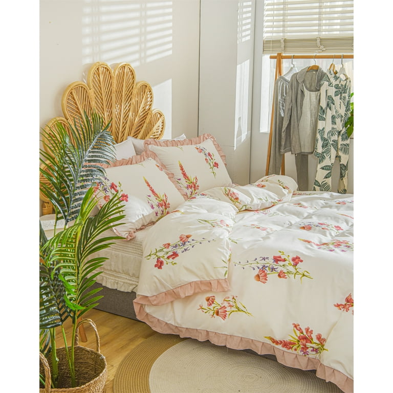 Twin Floral Duvet Cover Set – Cotton Viscose Blend, Silky Soft, Button Closure (64x86 Inches)