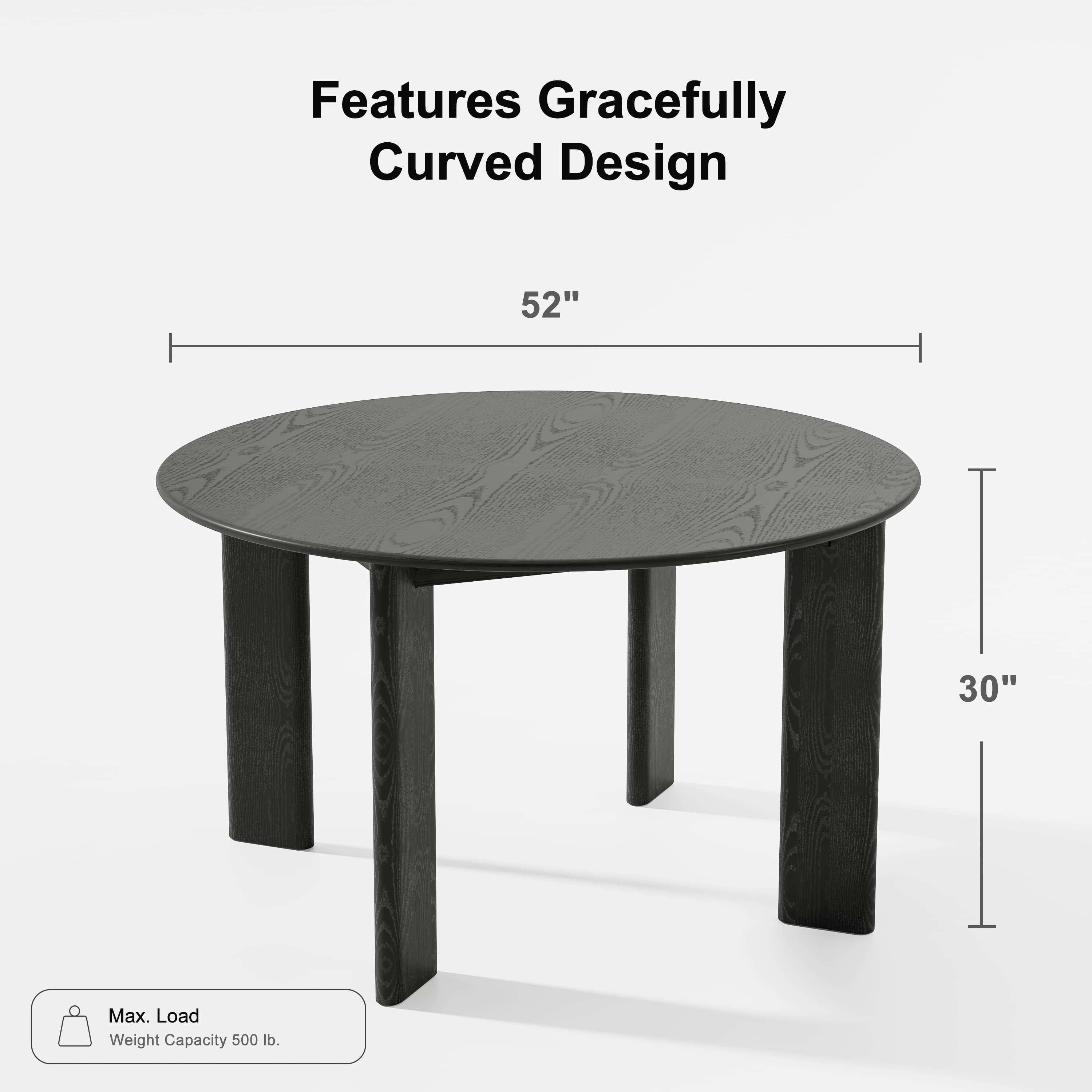 MAYEERTY 52"×52"×30" Black Round Dining Table - Inclined Inner Legs, Stable for Daily Meals