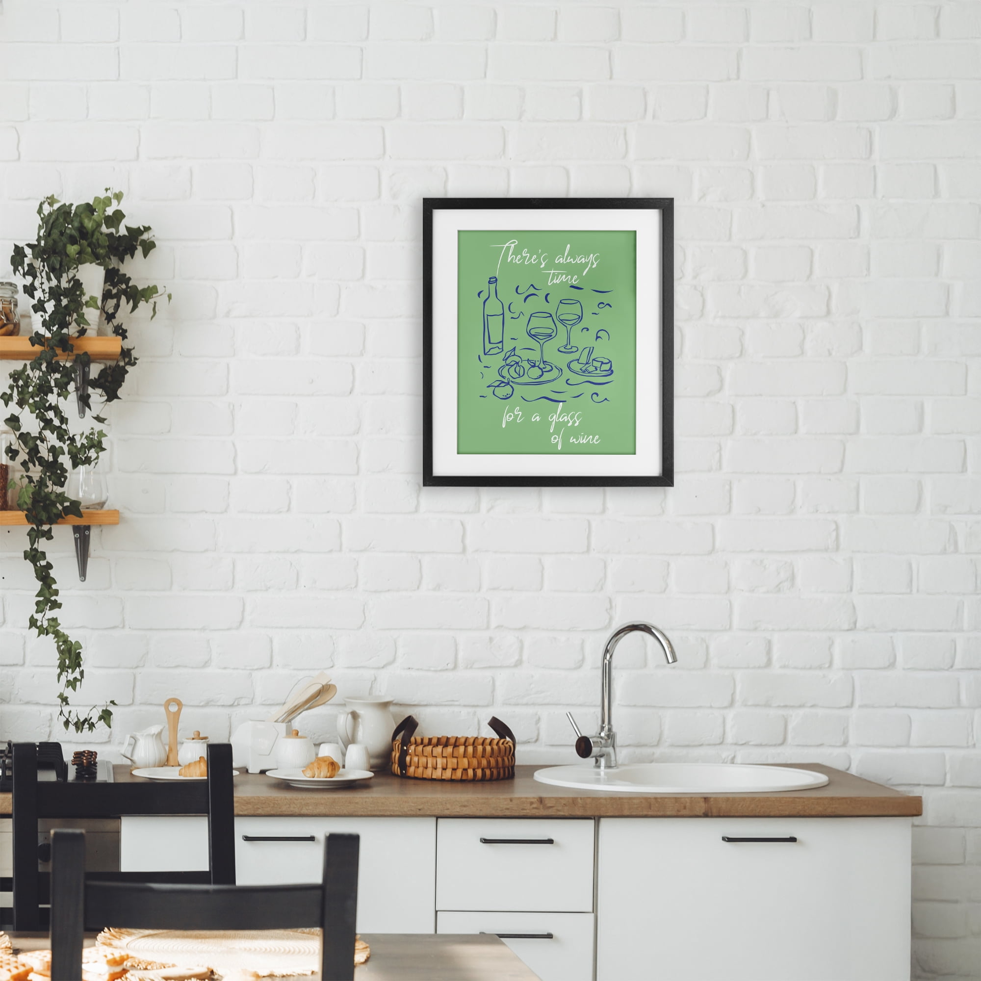 Stupell Industries Always Time For Glass Of Wine Black Framed Print Under Glass, design by The Prints Vibe