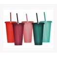 thumbnail image 1 of Vaso con pajita y tapa, botella de agua, taza de viaje para café helado, vasos de plástico reutilizables, perfectos para fiestas, cumpleaños, 24 onzas, paquete de 5, 1 of 6