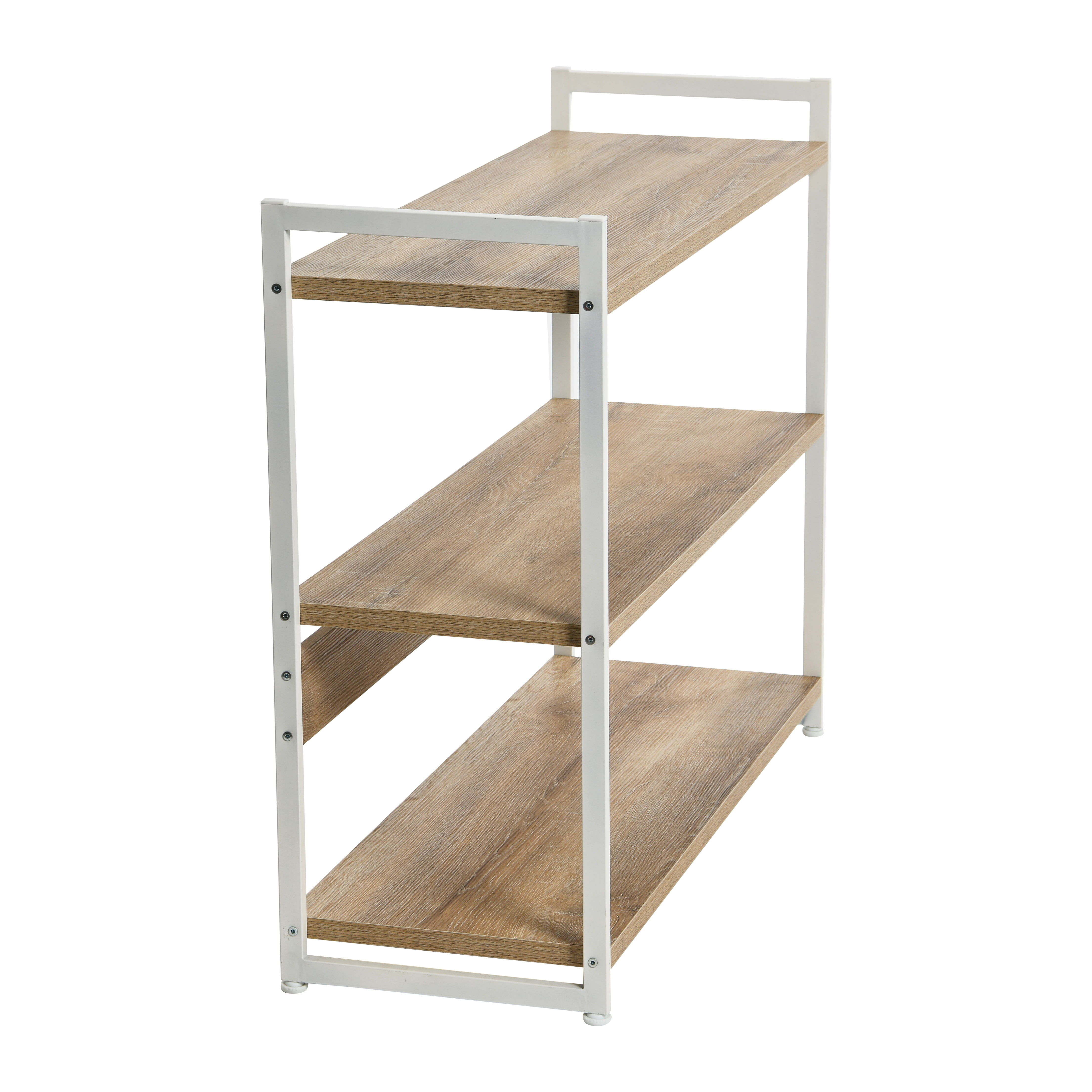 Household Essentials 3 Tier Bookshelf, Bleached Wood and White Metal, Coastal and White Wash Bookshelf