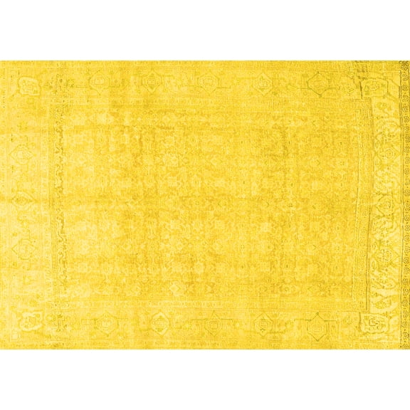 Ahgly Company Machine Washable Indoor Rectangle Persian Yellow Traditional Area Rugs, 5' x 7'