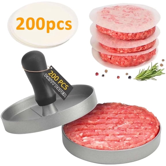 Burger Press 200PCS Patty Papers, Non-Stick Hamburger Patty Maker with Wax Paper, Aluminum Burger Maker for Kitchen BBQ Grill