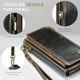 thumbnail image 5 of for iPhone 15 Wallet Case, for iPhone 15 Case Wallet for Women Men, Vintage PU Leather Magnetic Bukckle Flip Closure Wrist Strap Zipper Card Holder Phone Cases for iPhone 15, Luxury Coffee, 5 of 11