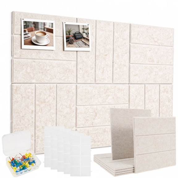 6PCS Felt Bulletin Board Tiles with Adhesive Tabs and Pushpins Felt Wall Tiles Push Pin Board Wall Organizer for Office Home Decoration