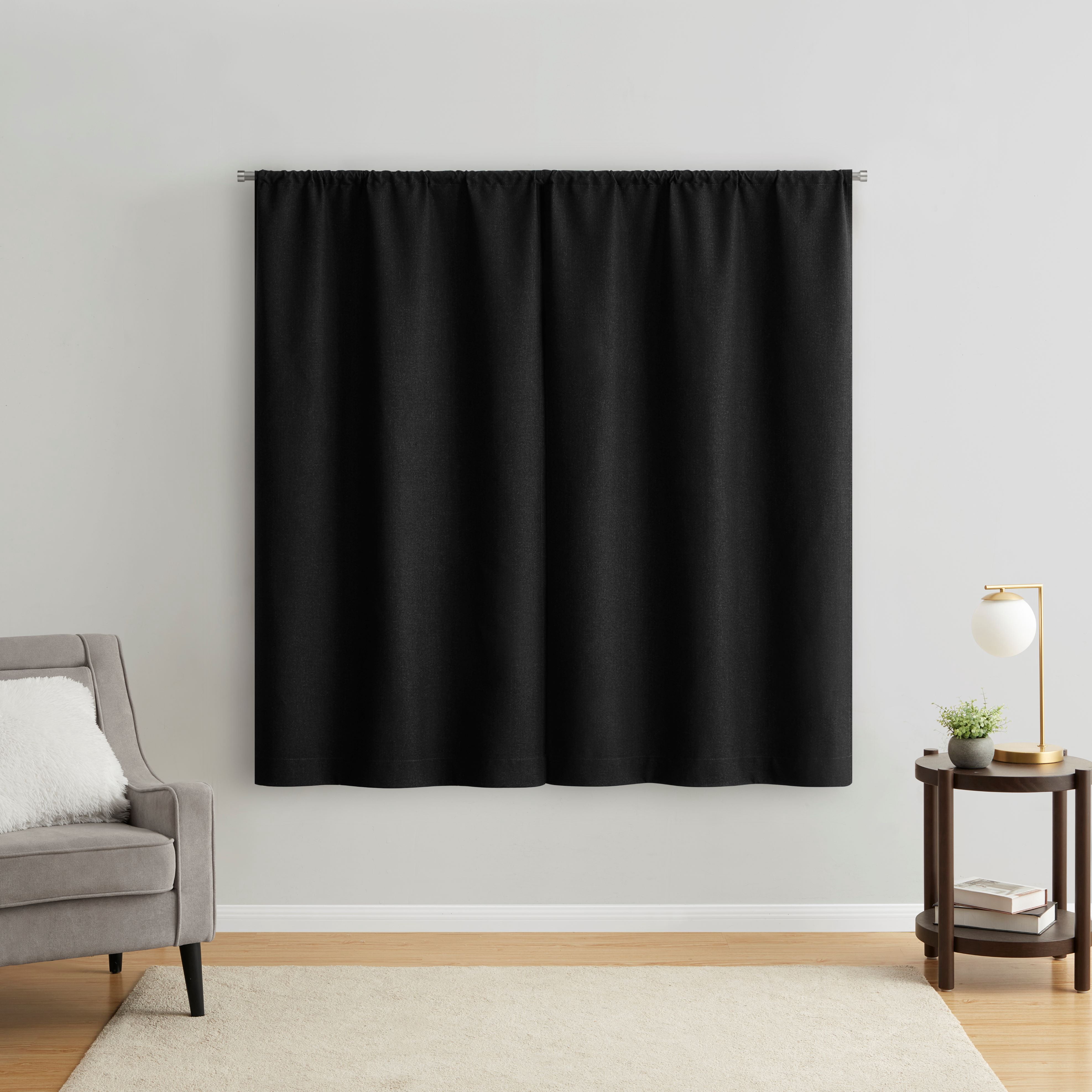 (3 pack) Mainstays Twill Blackout Rod Pocket 4 Piece Curtain Set, Rich Black, 27.5" W x 63" L