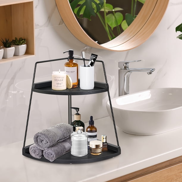 Countertop 2-Shelf Wood Counter Standing Bathroom Organizer