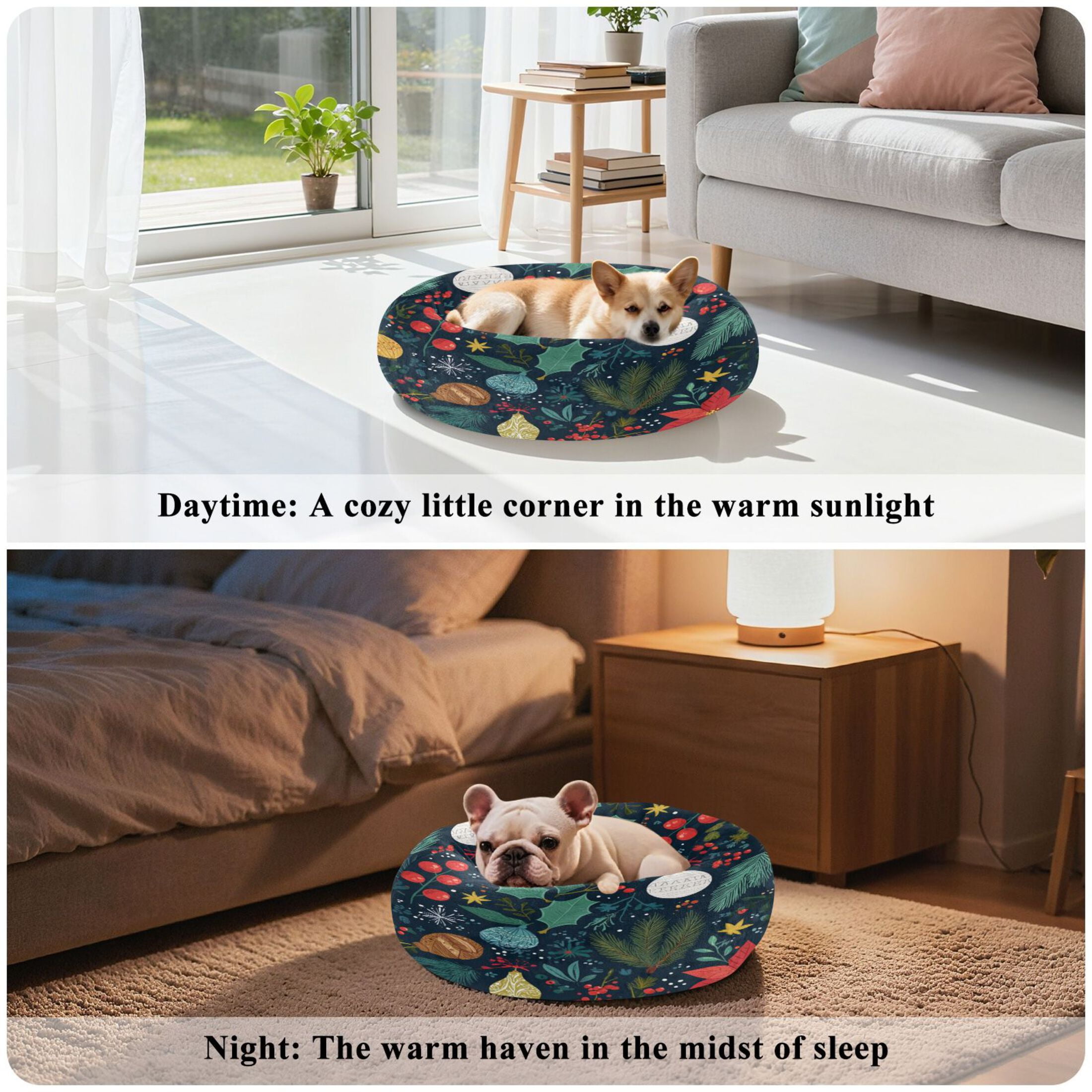 Iauyy Pet Couch Donut Cat Bed for Indoor Cats/Small Dogs Washable & Machine with Non-slip Bottom Calming Cat Furniture, Magical Patterns (M)