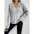 thumbnail image 6 of Women'S Fall Lapel Collar V Neck Long Sleeve Knit Comfy Loose Casual Pullover Sweater Jumper Top Grey M, 6 of 7