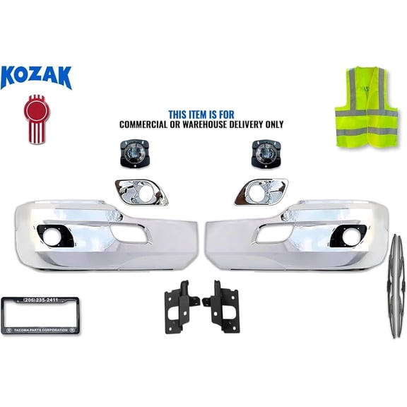 Bumper Corners Plastic Chrome w/Bezels & LED Fog Lights w/Brackets Set Compatible with T680