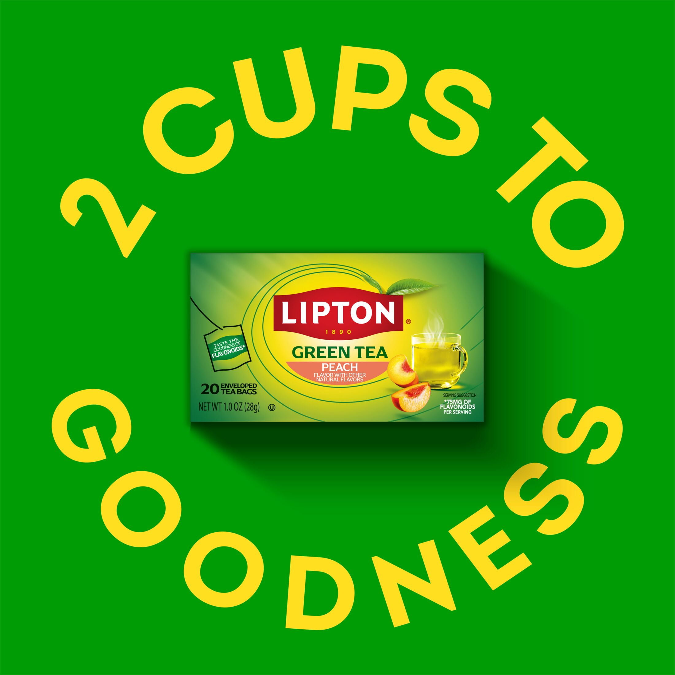 (6 pack) Lipton Peach Green Tea Bags, 20 Count