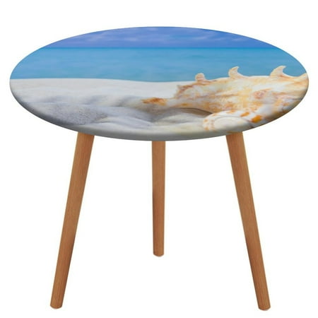 

Bybiment Round Fitted Tablecloth with Elastic Edge Sea Sand Shells Beach Tropical Decorative Tablecloth Table Cover 51 Inch