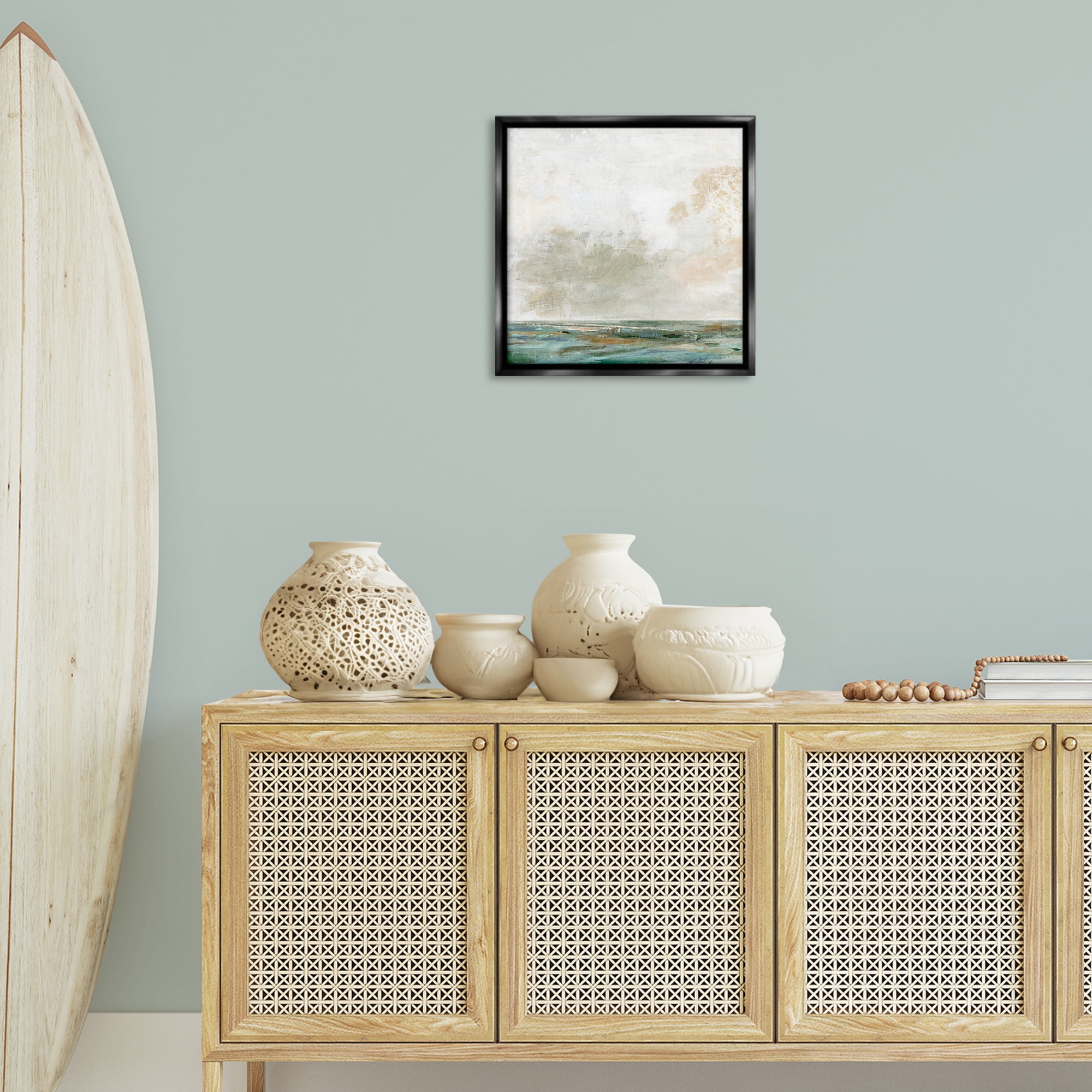 Stupell Industries Rustic Seascape Neutrals Abstract Painting Black Floater Framed Canvas Art Print Wall Art, 18 x 18