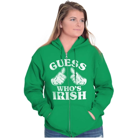 Funny Guess Who's Irish St Paddys Zip Up Hoodie Men's Women's Brisco Brands S