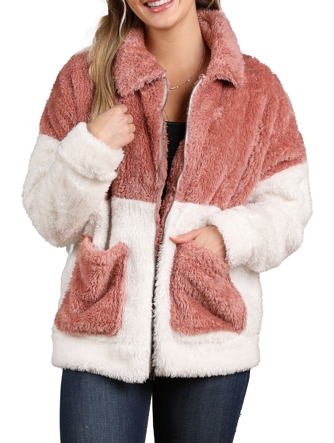Soft Fleece Color Block Sherpa Jacket 