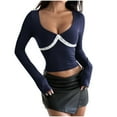 thumbnail image 2 of Blmnix Lace Sexy Tops Women Bodycon Fall Blouses Long Sleeve V-Neck Blouses, 2 of 5