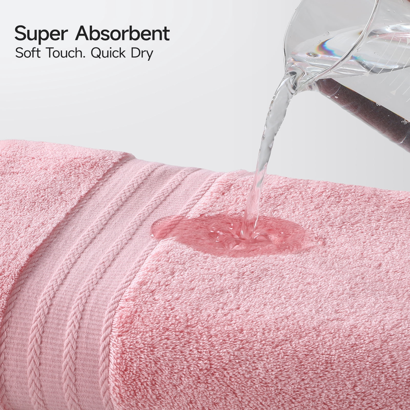 REDKISS 8-Piece 100% Cotton Towel Set, 600GSM Luxury Pink Bath Towels. Quick Dry Hand Towels & Washcloths