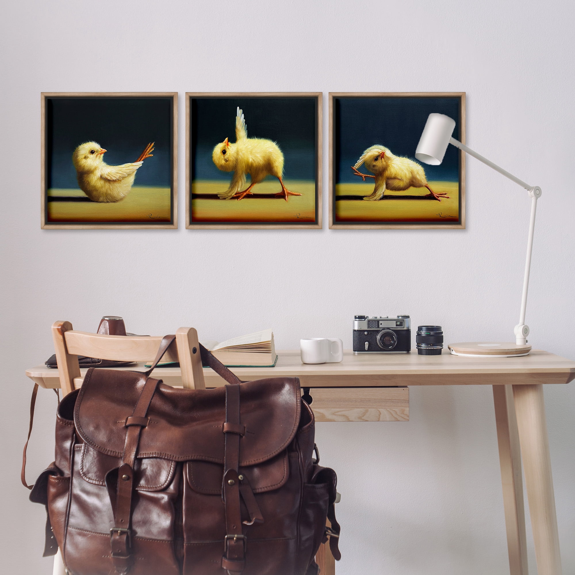 Stupell Industries Yoga Chick Trio Funny Farm Animals Animals & Insects Painting Brown Floater Framed Canvas Art Print Wall Art, 18 x 18, Set of 3