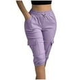 thumbnail image 3 of Womens Shorts,,Xunlbb Fashion Women Drawstring Casual Solid Elastic Waist Pocket Half Shorts Pants ,Purple 2XL, 3 of 10