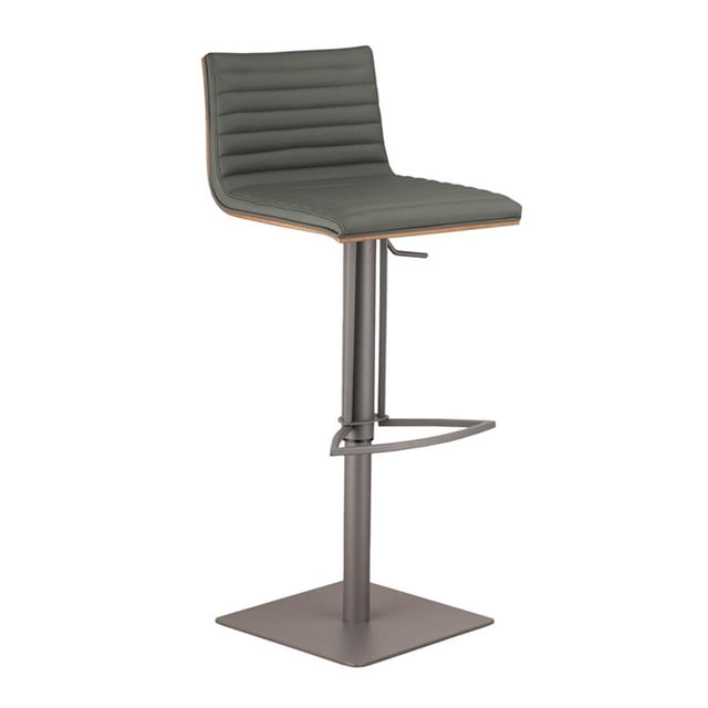 Armen Living Cafe 32" Contemporary Faux Leather & Metal Bar Stool in Gray